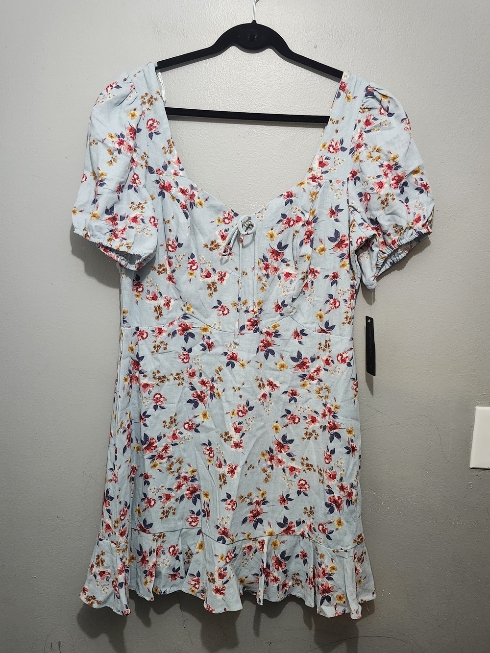 City Triangles Light Blue Linen Blend Floral Mini Dress Size XXL New
